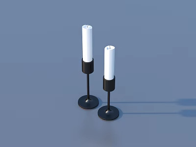 Two White Candles On Black Holders For Home Household Decoration 3d model