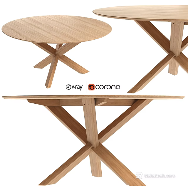 Light Wooden Dining Table With Crossed X Shaped Legs And Modern Design 3d model 