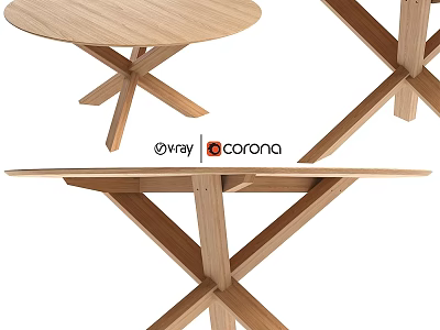 Light Wooden Dining Table With Crossed X Shaped Legs And Modern Design 3d model