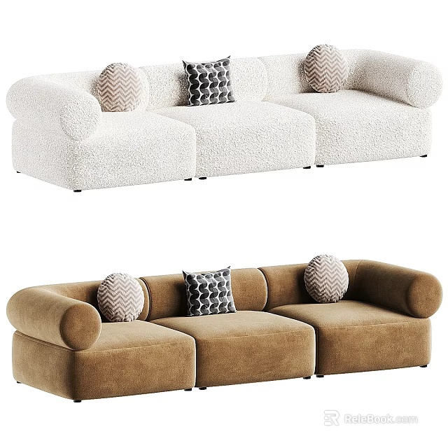 Modern Plush Sofa Set With Beige Brown Tones And Decorative Accent Pillows 3d model