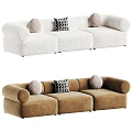 Modern Plush Sofa Set With Beige Brown Tones And Decorative Accent Pillows 3d model