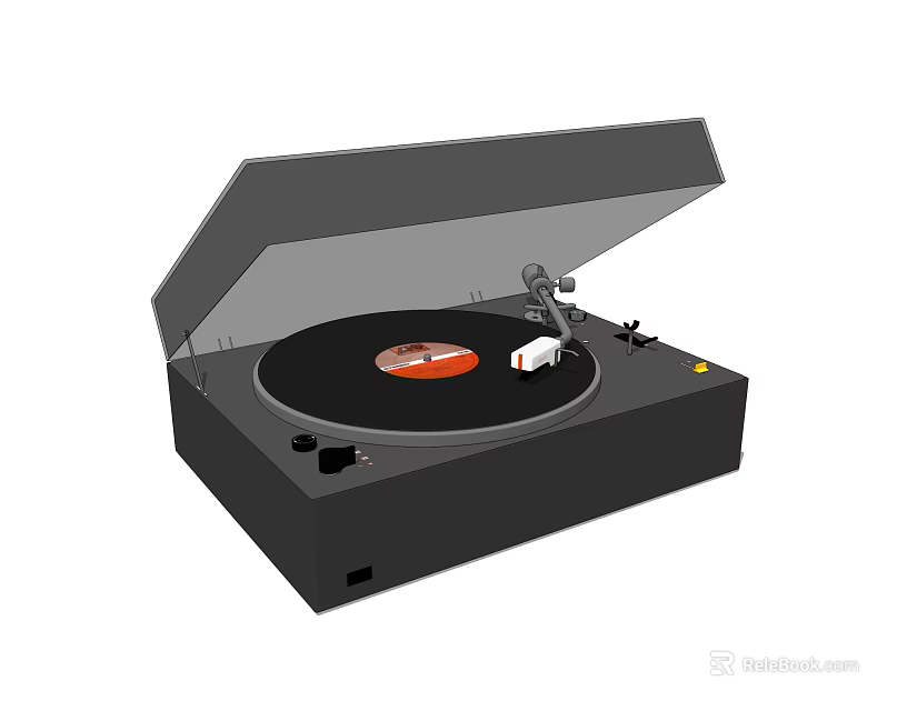 Headphone Speaker Black Vinyl Record Player With Open Lid And Turntable Design 3d model 