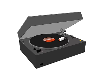 Headphone Speaker Black Vinyl Record Player With Open Lid And Turntable Design 3d model