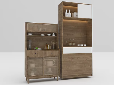 Modern Wooden Storage Cabinet Shelf with Open Shelves and Cabinet Doors for Home Organization 3d model