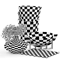 Modern Decorative Ornament Set With Black Vase White Flowers And Gold Metal Accents