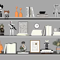 Decorative Ornament Set With Shelves Astronaut Robot Figurines Books Picture Frame Clock And Vase Plant