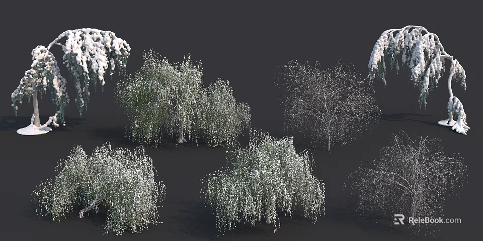 Snow Covered Trees In Winter With Different Shapes And Natural Growth Forms 3d model 