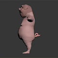 3D Cartoon Pig Character With Pink Chubby Body Arms Outstretched Standing Pose