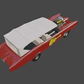 Custom Red Vintage Car With Exposed Engine White Roof And Moon Eye Logo