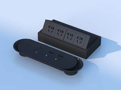 Black Household Power Strip With Base And Multiple Outlets For Daily Use 3d model