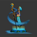 Game Movie Character In Blue Robe Turban Holding Star Staff With Blue Ribbons