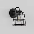 Industrial Wall Sconce With Black Metal Grid And Clear Glass Shade Exposed Bulb