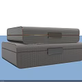 Showroom Display Shelving Unit With Stacked Gray Textured Storage Boxes And Metal Clasps