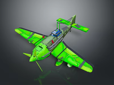 Vibrant Green Toy Airplane Model With Detailed Wings Propeller And Cockpit Design 3d model