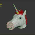 White Unicorn Head Decoration With Pink Mane Colorful Horn Purple Eye And Pink Nose