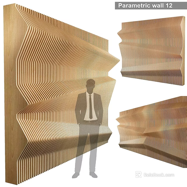 Modern Wooden Wall Decor With Wavy Striped Design For Interior Space 3d model 