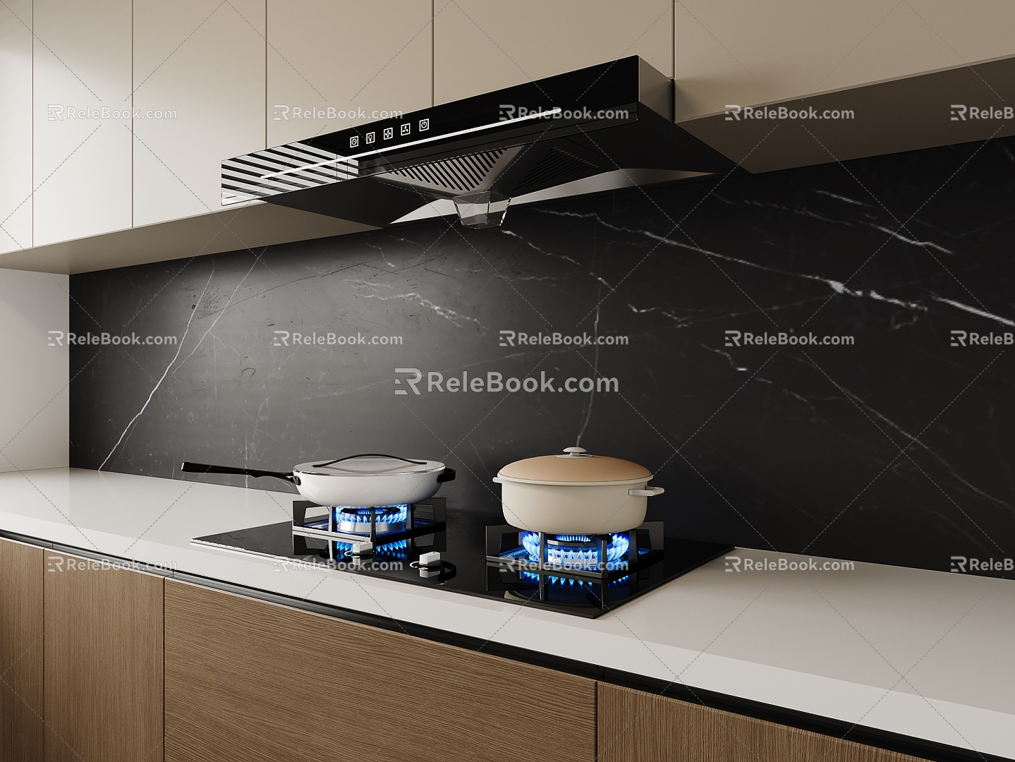 Range Hood Stove Combination Stove Top Range Hood 3d model