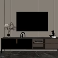 Modern TV Stand Design With TV Storage Drawers Vase Flowers And Decorative Figurine
