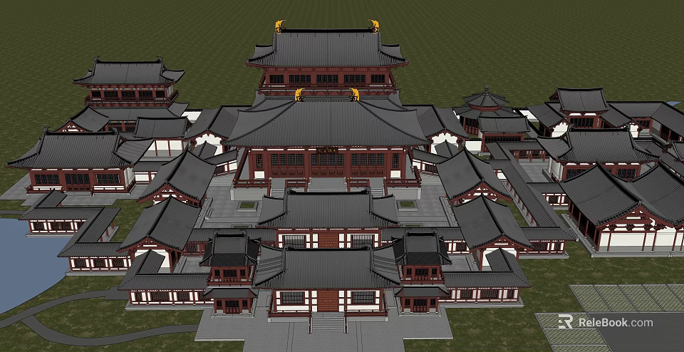 Traditional Chinese Ancient Architecture With Classic Roofs Eaves And Symmetrical Courtyards 3d model 