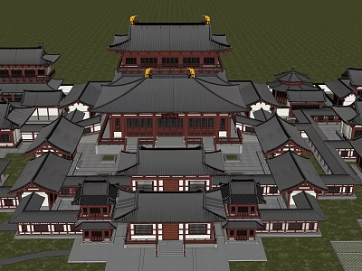 Traditional Chinese Ancient Architecture With Classic Roofs Eaves And Symmetrical Courtyards 3d model