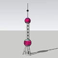 Pink Tower Structure With Double Spherical Sections And Support Base 3d model