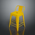 Yellow Metal Bar Stool With Backrest Footrest And Reflective Surface 3d model