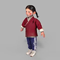Young Girl Wearing Red Traditional Outfit With Braided Hair Blue Pants And White Sneakers