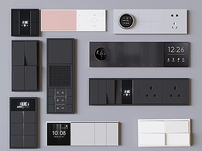 Modern Switch Panels with Sleek Designs Various Colors Digital Display and Socket Combinations 3d model
