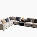 Light Gray Sectional Sofa Set With Various Colored Cushions And Coffee Table 3d model