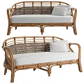 Natural Wicker Sofa With White Cushions And Rattan Frame For Living Room Seating