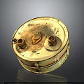 Vintage Electronic Appliance Featuring Circular Rusted Metal Casing And Ports
