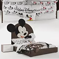 Mickey Mouse Themed Kids Bed With Face Shaped Headboard Printed Pillows And Bedspread