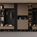 Modern Entryway Storage Design With Wooden Cabinetry Hanging Area And Decorative Items