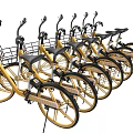 Modern Bicycle Lockers With Neatly Arranged Yellow Bicycles And Baskets