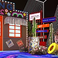 Wedding Times Theme Decoration With Red Doors Neon Lights And Cacti