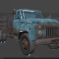Old Vintage Blue Truck With Rusty Worn Exterior And Open Flatbed Design