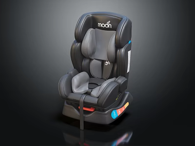 Moon Black And Gray Child Safety Seat With Harness And Colorful Base Details 3d model