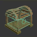 Rustic Wooden Cage With Wire Mesh And Green Base Detailed Design