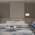 Elegant Modern Sofa Coffee Table Set With White Couch Round Table Blue Accent Chairs 3d model