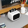 White Tabletop Digital Alarm Clock with Time Display and Control Knobs 3d model