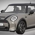 Light Gray Mini Cooper Car Featuring Black Stripes Black Roof Round Headlights And Black Wheels