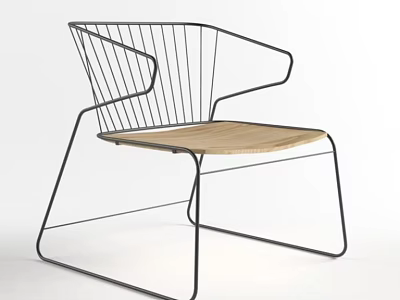 Modern Leisure Chair With Black Metal Frame And Wooden Seat 3d model