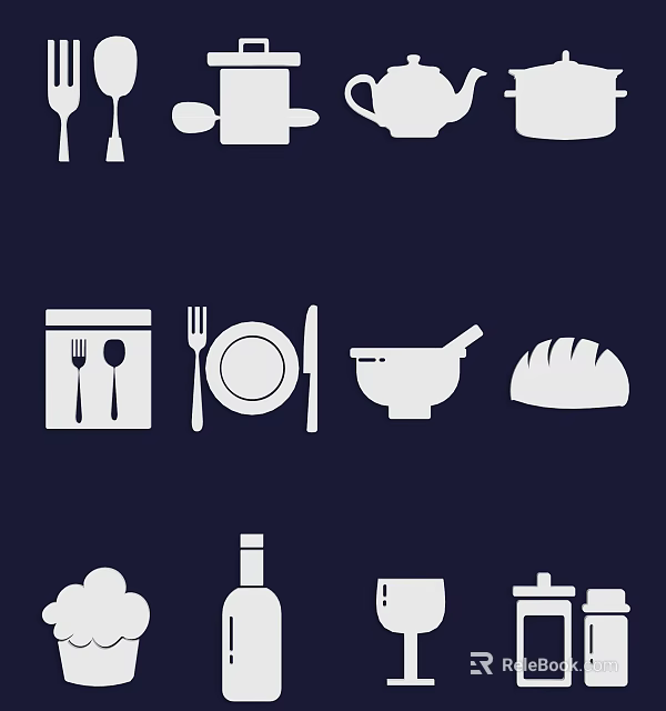 Basic Kitchen Utensils Collection Including Plates Bowls Bread And Dining Tools 3d model