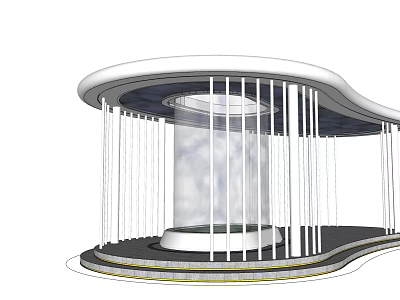 Modern Garden Landscape With Curved Roof White Columns And Glass Structure 3d model