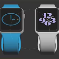 Modern Smart Watches With Blue And White Straps Digital Time Display On Black Background