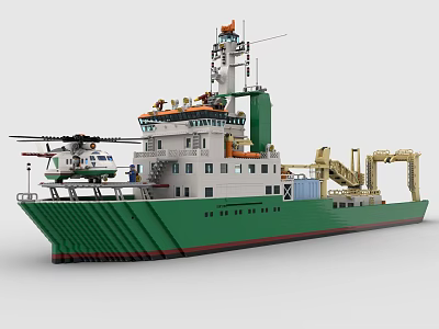 Lego Bricks Built Ship With Helicopter And Details 3d model Lego Bricks Built Ship With Helicopter And Details 3d model
