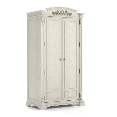 Elegant White Wardrobe With Double Doors And Traditional Carved Details 3d model