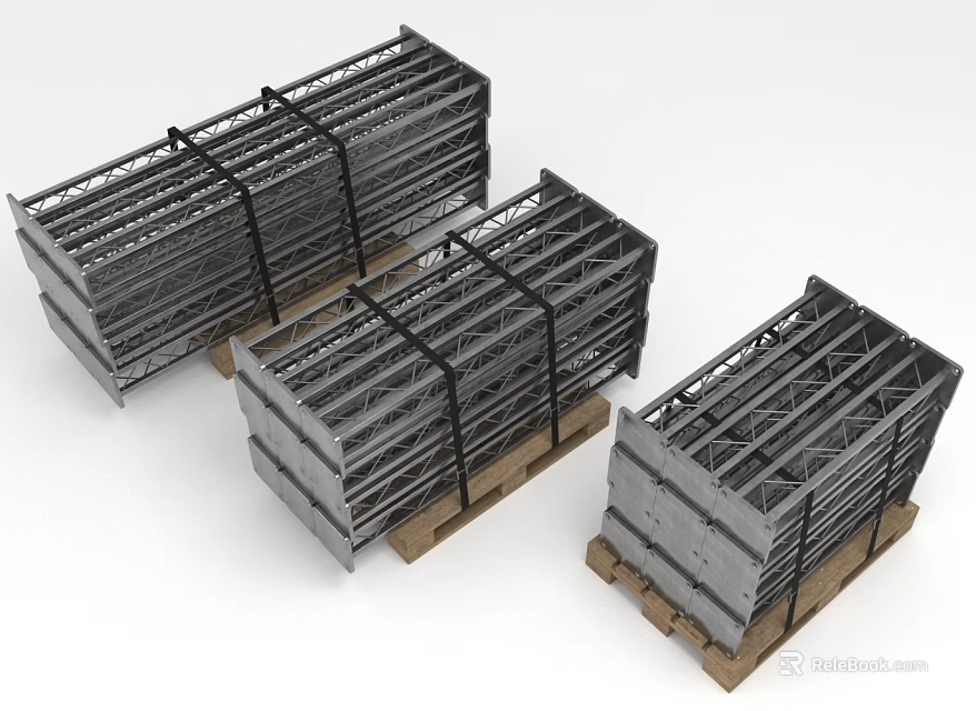 Stacked Metal Frames On Wooden Pallets For Industrial Construction Projects 3d model 
