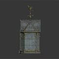 Vintage Ornate Birdcage With Metal Frame Glass Panels And Weathervane On Top