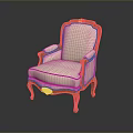 Classical Wooden Armchair With Carved Frame And Cream Upholstered Seat